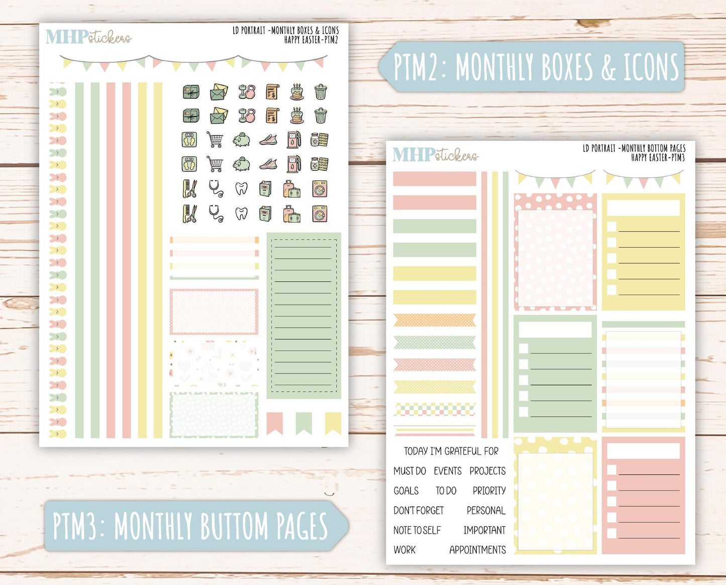 APRIL 2025 Stickers for The Scout Laurel Denise Planner (formerly Portrait Planner). "Happy Easter" || PTHE