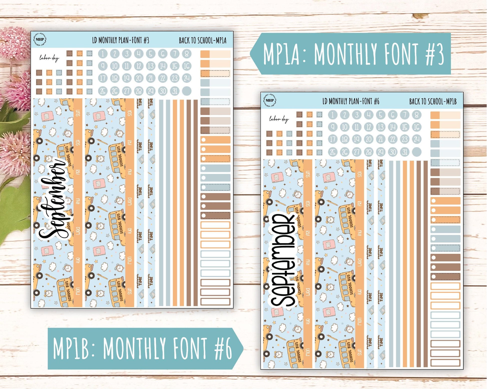 September Stickers for Large size Horizontal & Vertical Laurel Denise Planners. (Formerly Original Size) "Back to School" || OGBTS