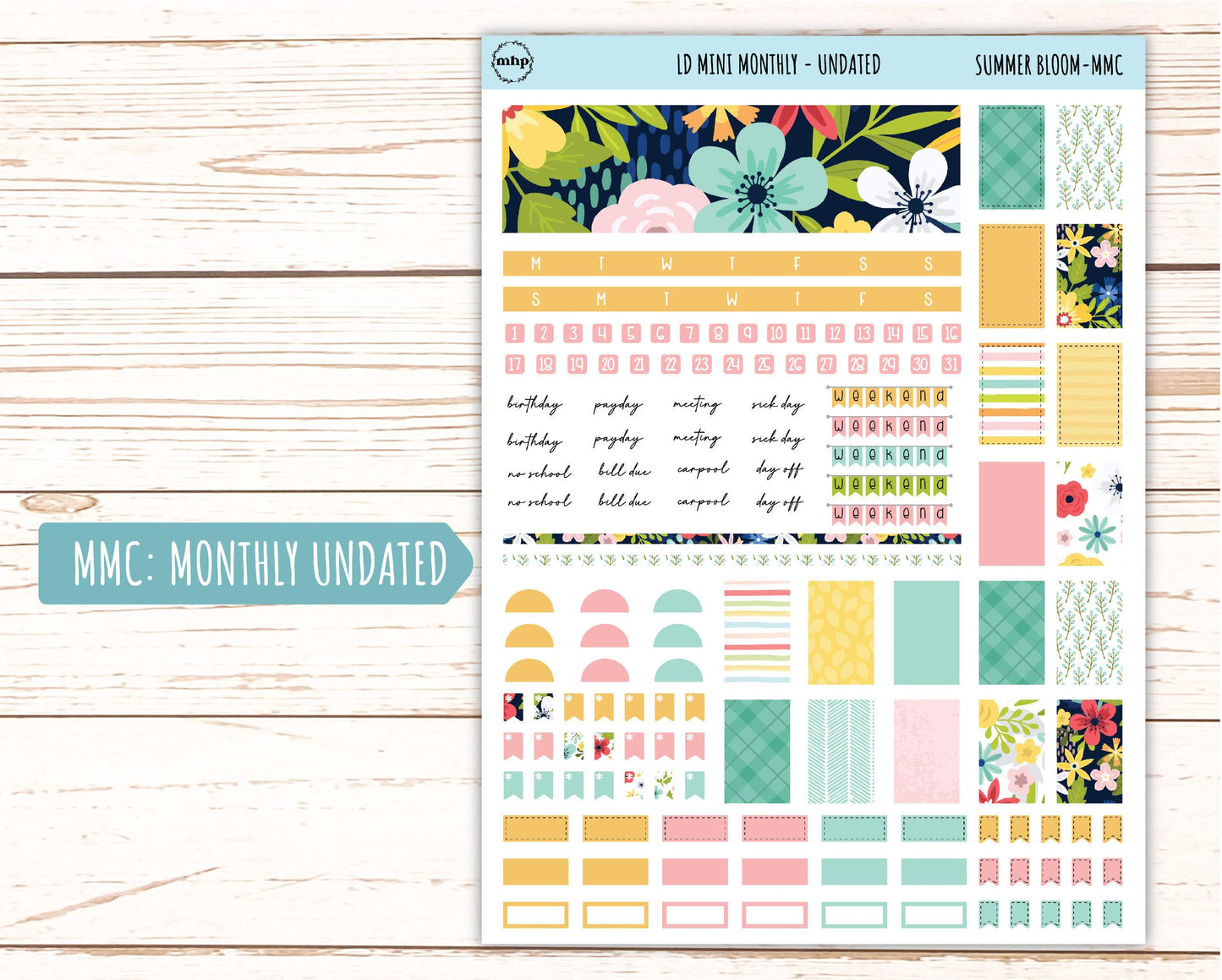 July Sticker for Small Horizontal & Vertical Laurel Denise Planners. (Formerly Mini Planner) "Summer Bloom" || MSB