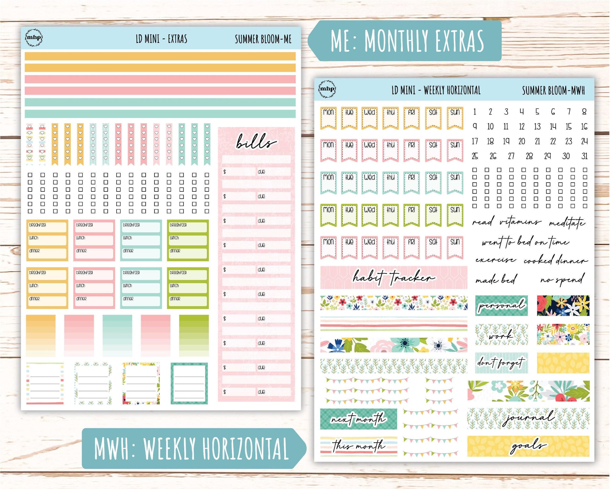 July Sticker for Small Horizontal & Vertical Laurel Denise Planners. (Formerly Mini Planner) "Summer Bloom" || MSB