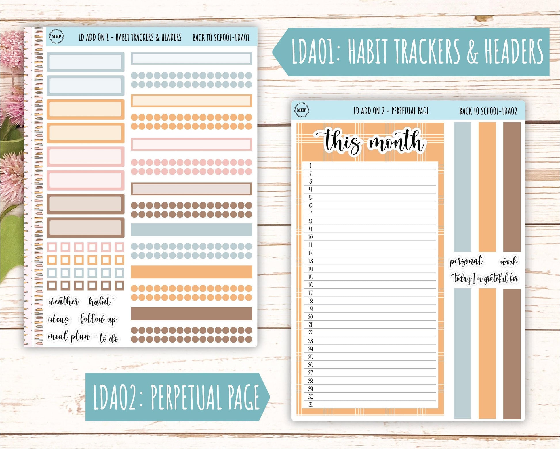 September Stickers for Large size Horizontal & Vertical Laurel Denise Planners. (Formerly Original Size) "Back to School" || OGBTS