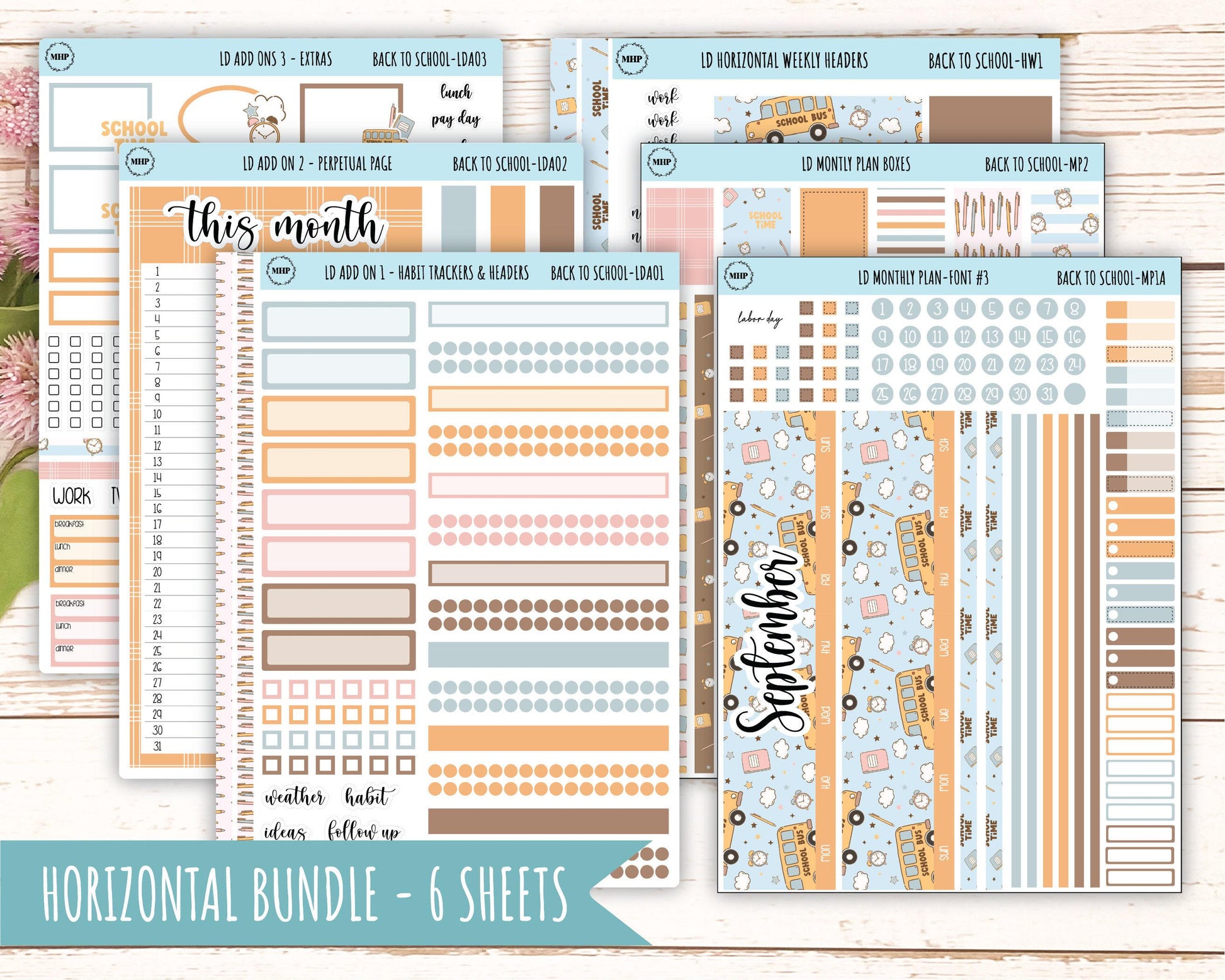 September Stickers for Large size Horizontal & Vertical Laurel Denise Planners. (Formerly Original Size) "Back to School" || OGBTS