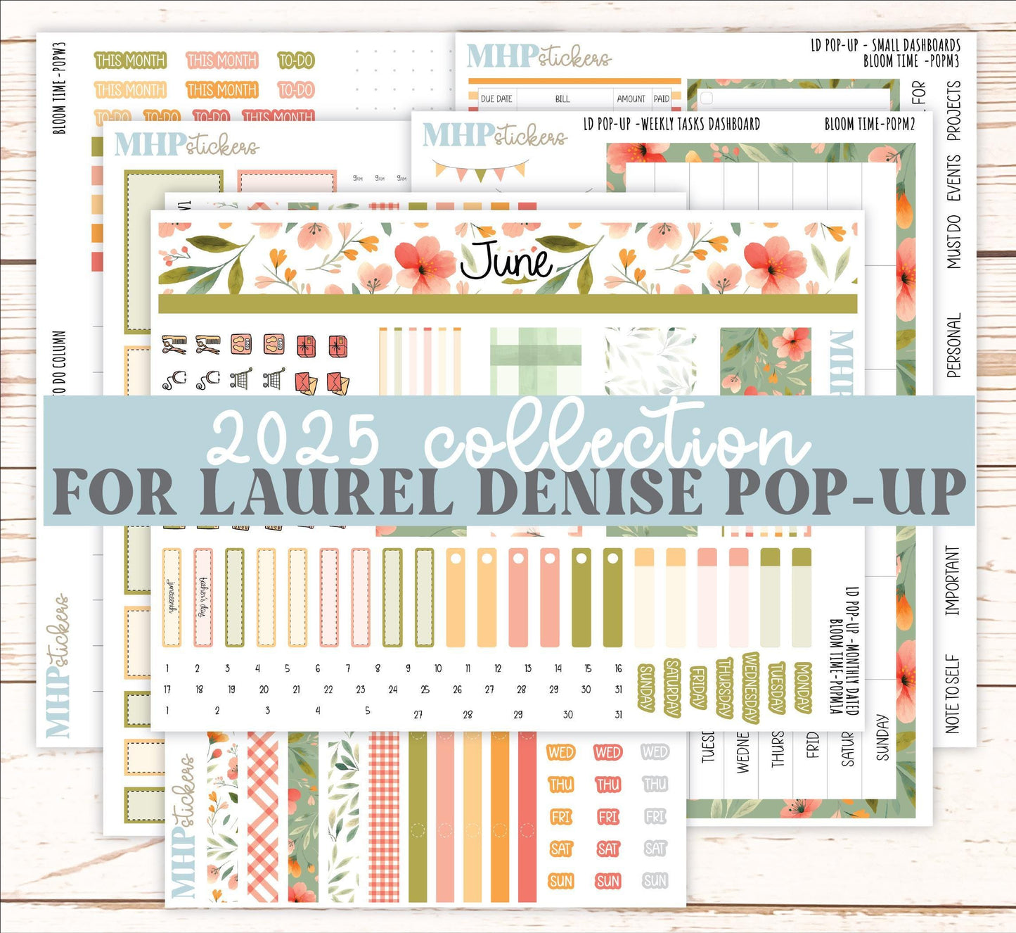 June 2025 Stickers for The Jo Laurel Denise Planner (Formerly Pop-Up Planner) "Bloom Time" || POPBT