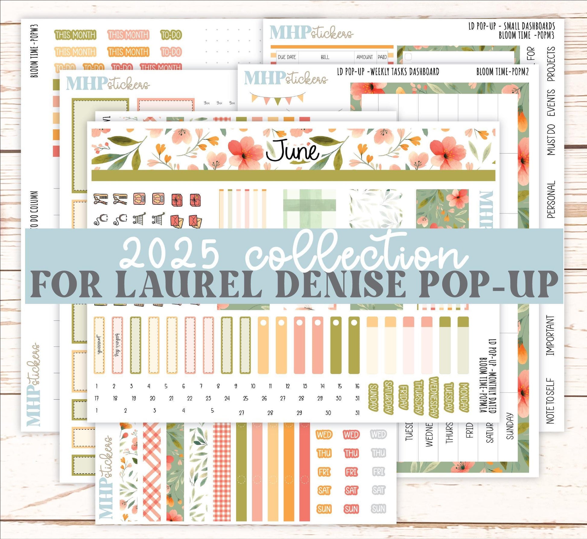 June 2025 Stickers for The Jo Laurel Denise Planner (Formerly Pop-Up Planner) "Bloom Time" || POPBT