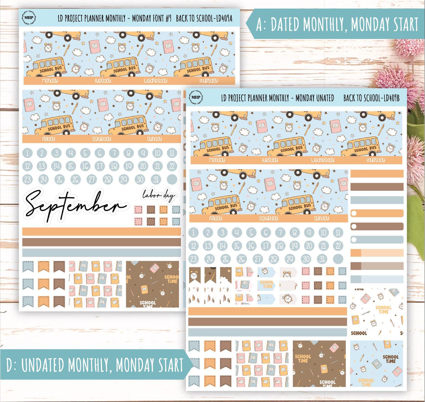 SEPTEMBER Stickers for The Rose Large Laurel Denise Planner (Formerly Project Planner) "Back to School" || LD409BT
