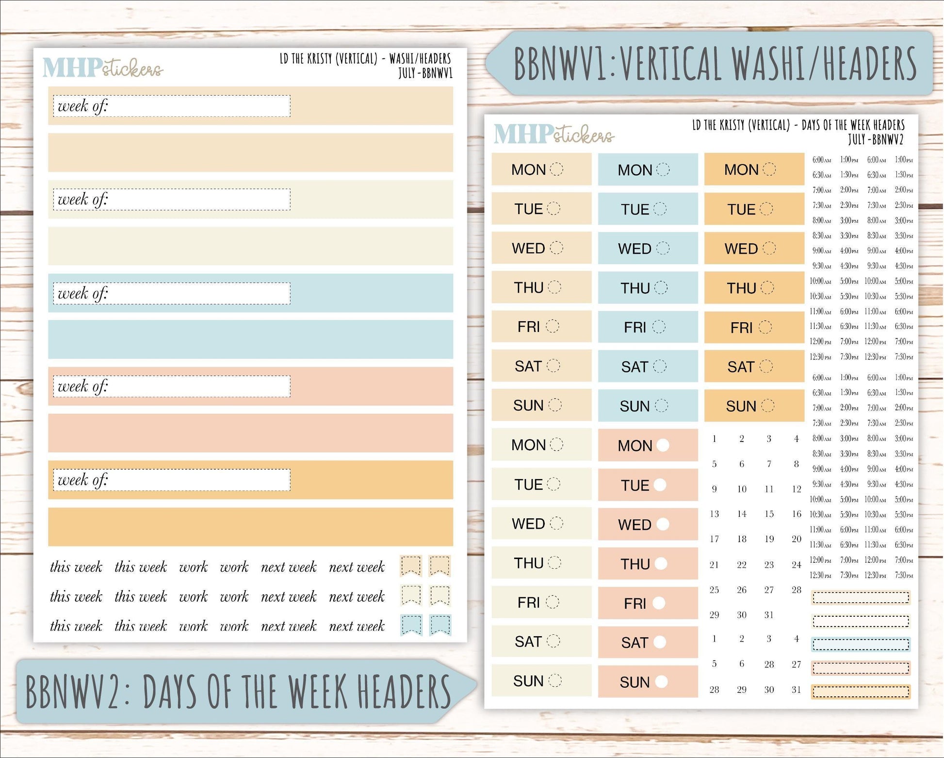 JULY Stickers for The Mae & Kristy Laurel Denise Planners (formerly Book Bound Planner). Neutral Color || BBN