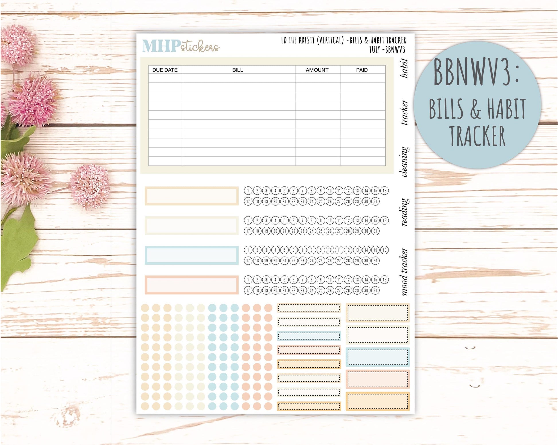 JULY Stickers for The Mae & Kristy Laurel Denise Planners (formerly Book Bound Planner). Neutral Color || BBN