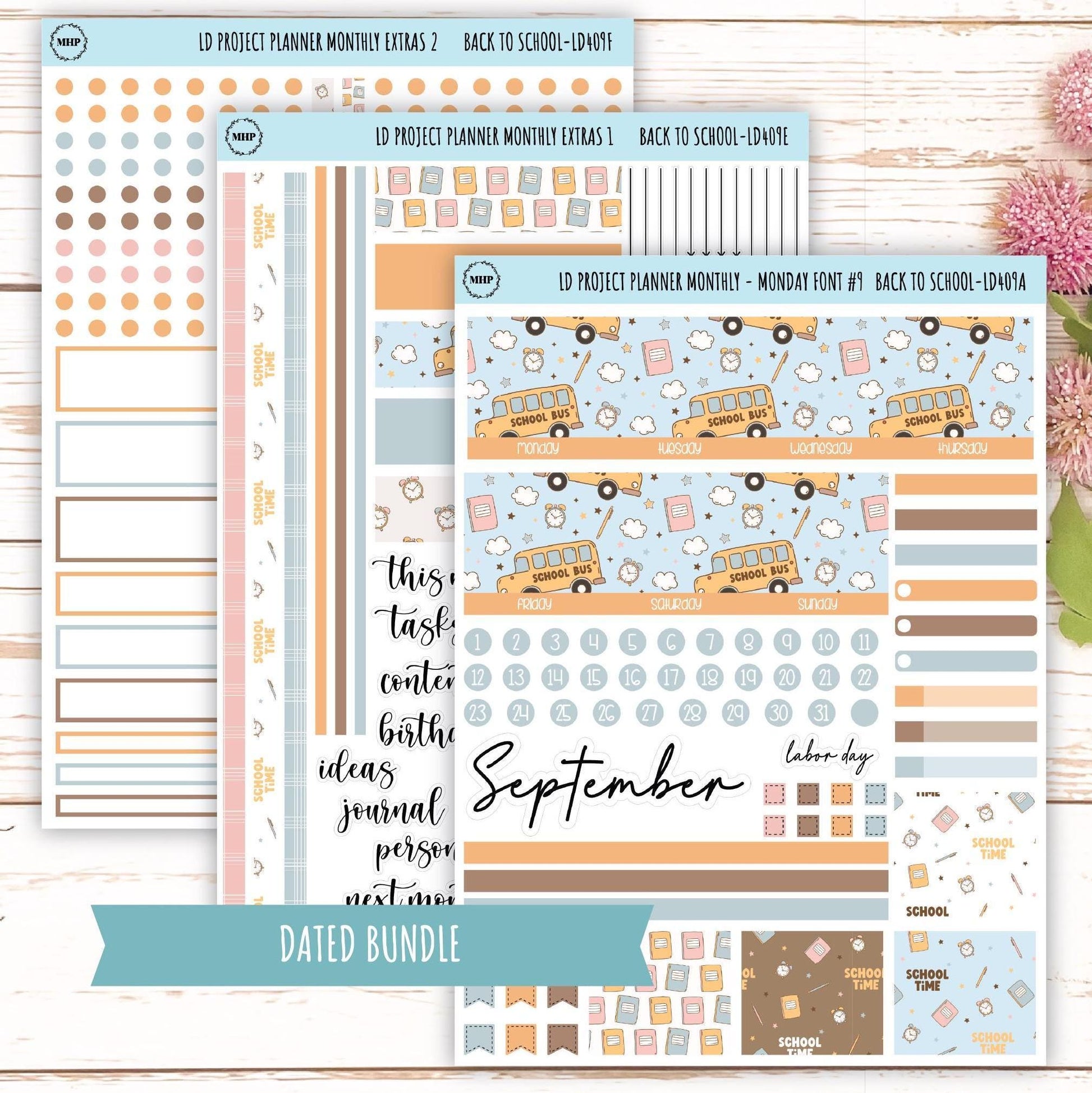 SEPTEMBER Stickers for The Rose Large Laurel Denise Planner (Formerly Project Planner) "Back to School" || LD409BT