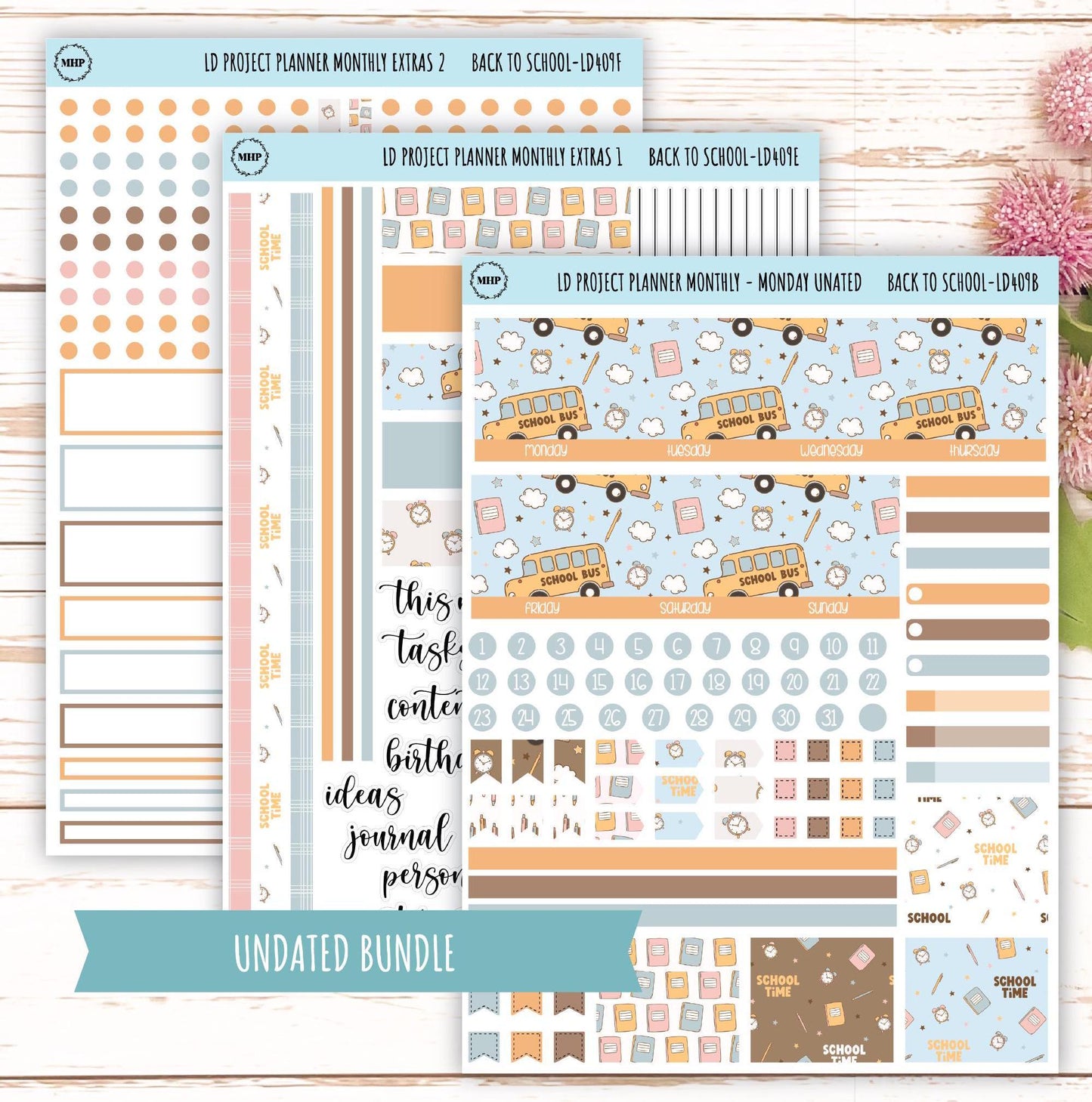 SEPTEMBER Stickers for The Rose Large Laurel Denise Planner (Formerly Project Planner) "Back to School" || LD409BT