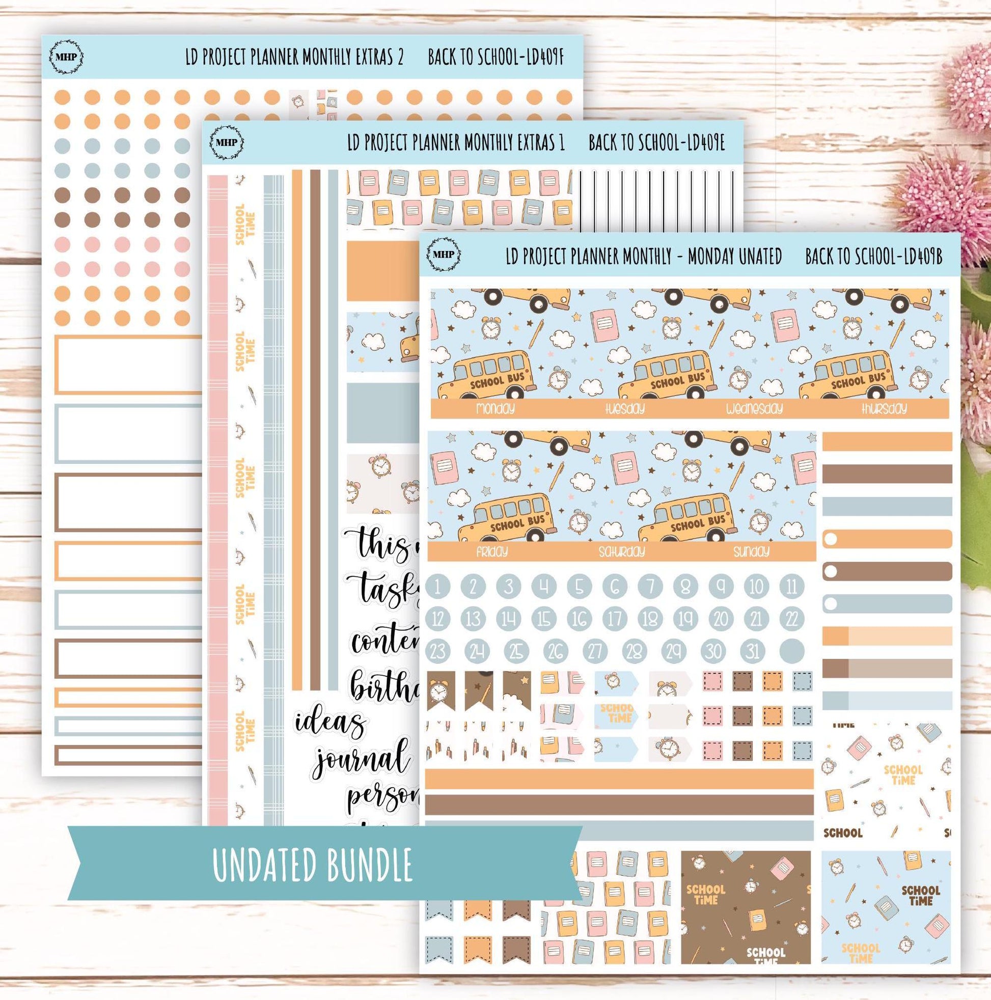 SEPTEMBER Stickers for The Rose Large Laurel Denise Planner (Formerly Project Planner) "Back to School" || LD409BT