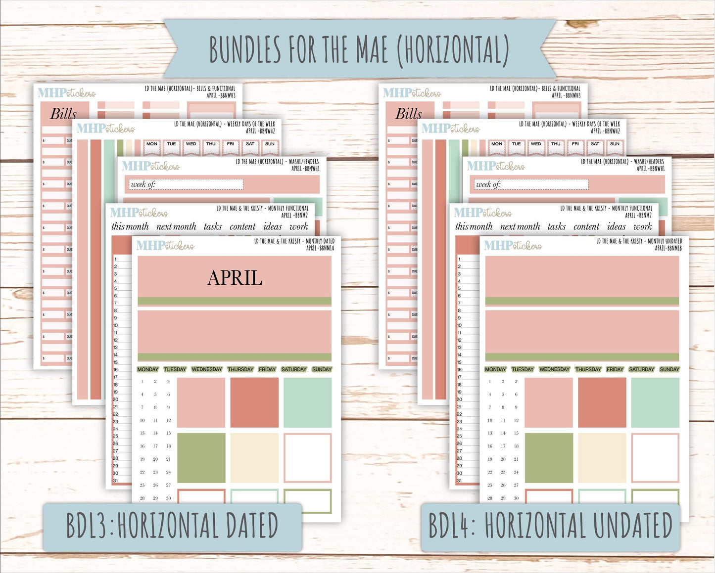 APRIL Stickers for The Mae & Kristy Laurel Denise Planners (formerly Book Bound Planner). Neutral Color || BBN