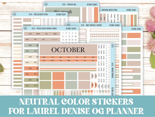 Neutral Color Stickers for Large size Horizontal & Vertical Laurel Denise Planner. (Formerly Original or Standar Size) OCTOBER || OGNOCT