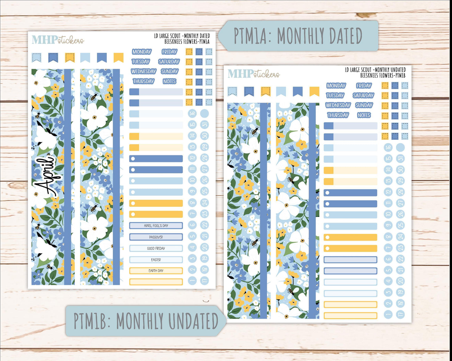 APRIL 2026 Stickers for the Large Scout Planner (formerly Portrait Planner). For Laurel Denise Planners "Bee's Knees Flowers" ||PT