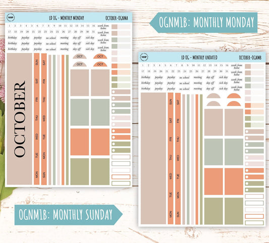 Neutral Color Stickers for Large size Horizontal & Vertical Laurel Denise Planner. (Formerly Original or Standar Size) OCTOBER || OGNOCT