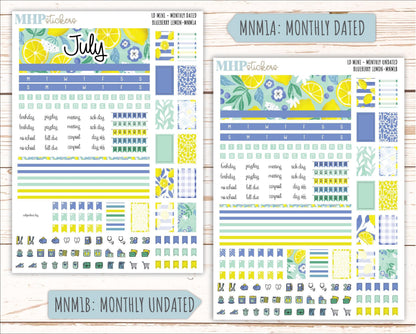JULY 2025 Stickers for Small Horizontal & Vertical Laurel Denise Planners. (Formerly Mini Planner) "Blueberry Lemon" || MNBL