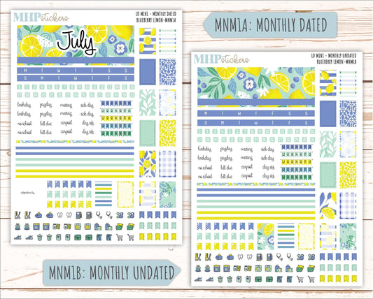 JULY 2025 Stickers for Small Horizontal & Vertical Laurel Denise Planners. (Formerly Mini Planner) "Blueberry Lemon" || MNBL