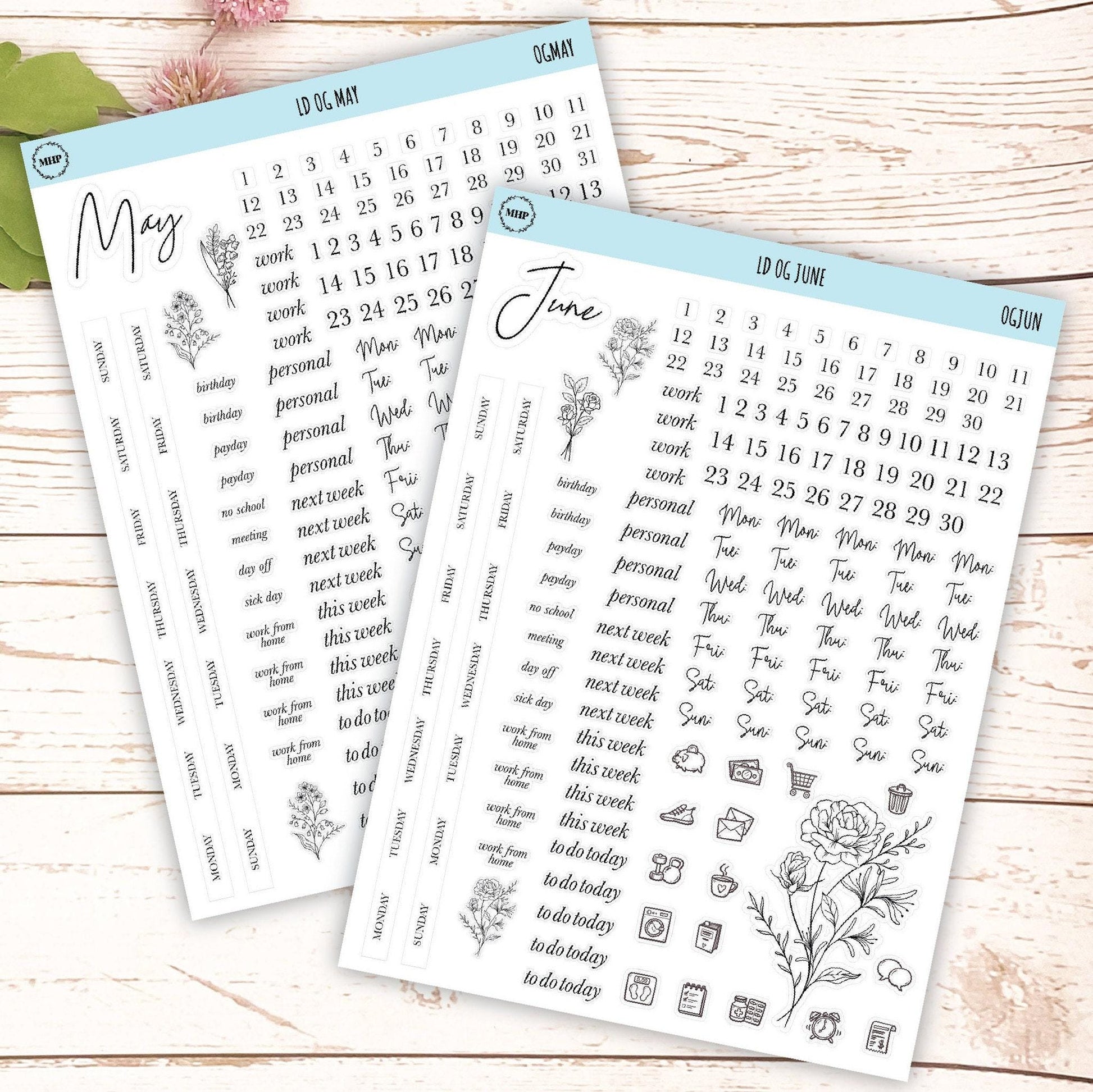 Minimalist Stickers for Large size, Horizontal & Vertical Laurel Denise Planners. || LD-OG