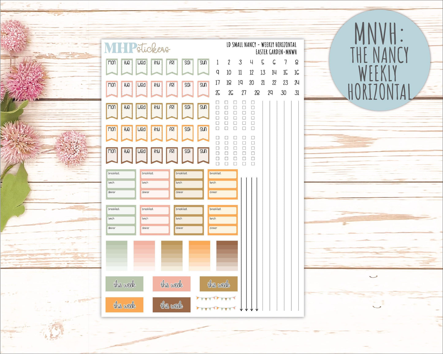 APRIL 2026 Stickers for Small Nancy & Anne Laurel Denise Planners. (Formerly Mini Planner) "Easter Garden" || MN