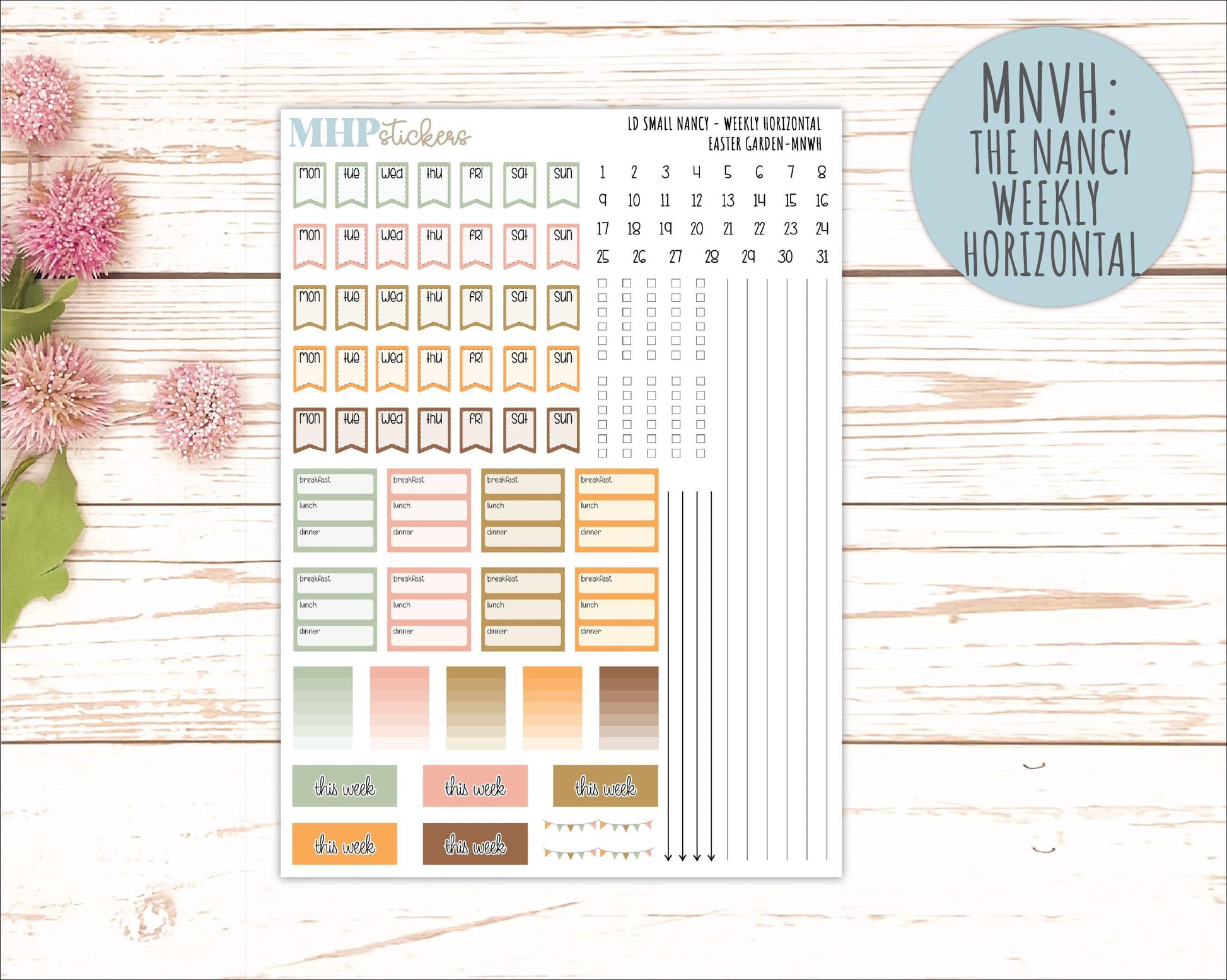APRIL 2026 Stickers for Small Nancy & Anne Laurel Denise Planners. (Formerly Mini Planner) "Easter Garden" || MN