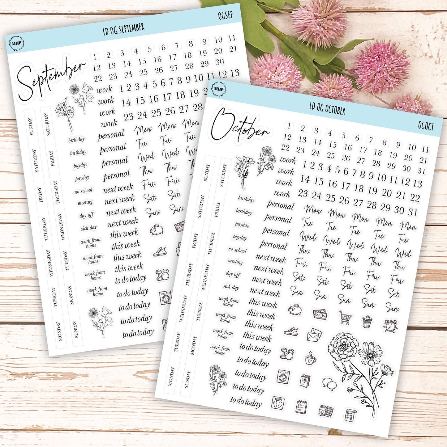 Minimalist Stickers for Large size, Horizontal & Vertical Laurel Denise Planners. || LD-OG