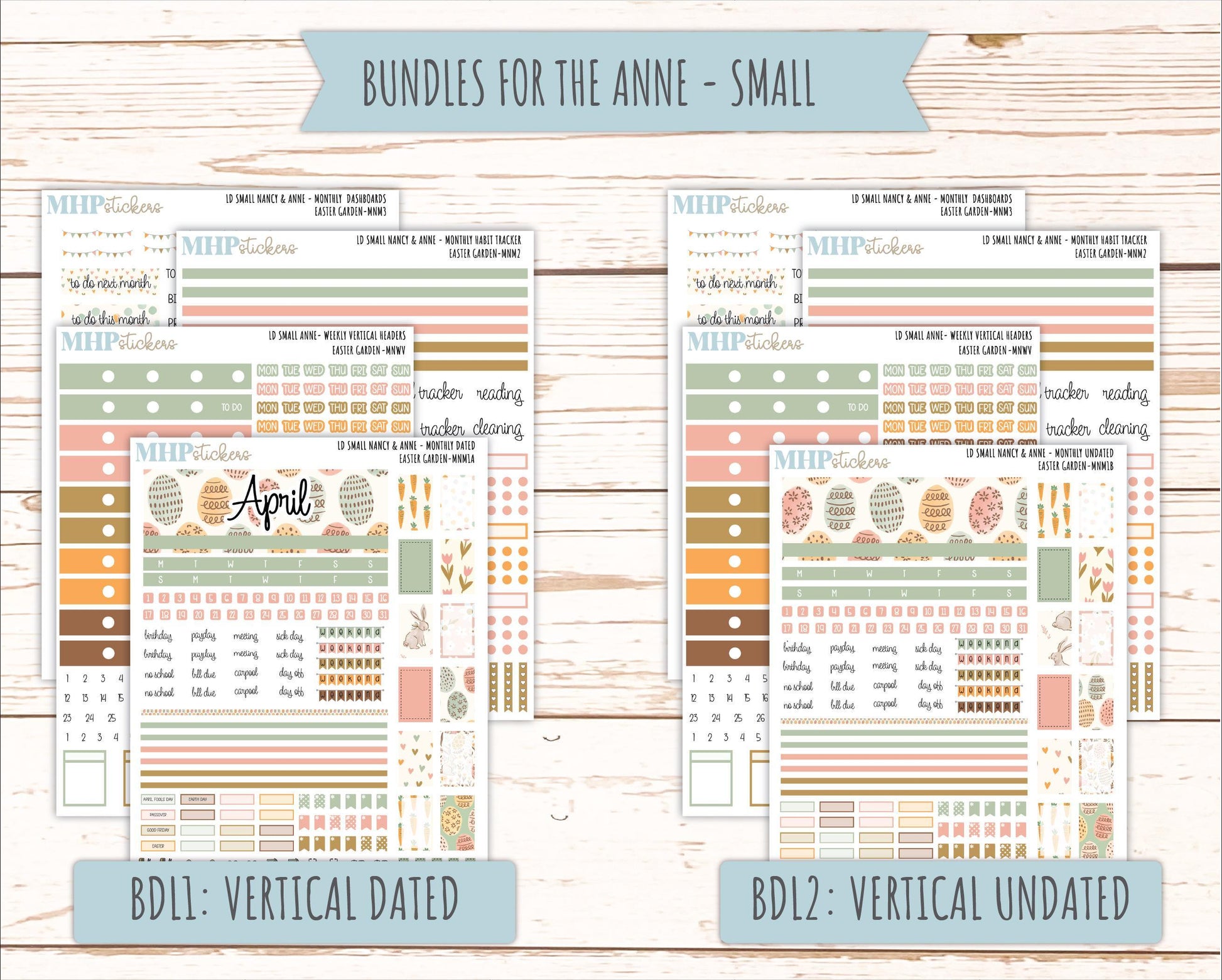 APRIL 2026 Stickers for Small Nancy & Anne Laurel Denise Planners. (Formerly Mini Planner) "Easter Garden" || MN