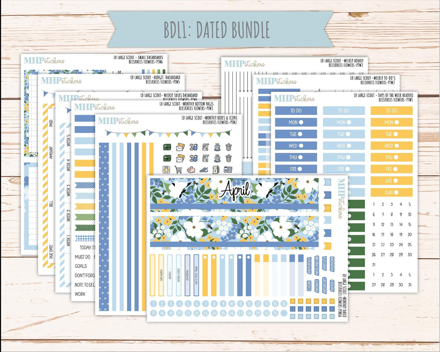 APRIL 2026 Stickers for the Large Scout Planner (formerly Portrait Planner). For Laurel Denise Planners "Bee's Knees Flowers" ||PT