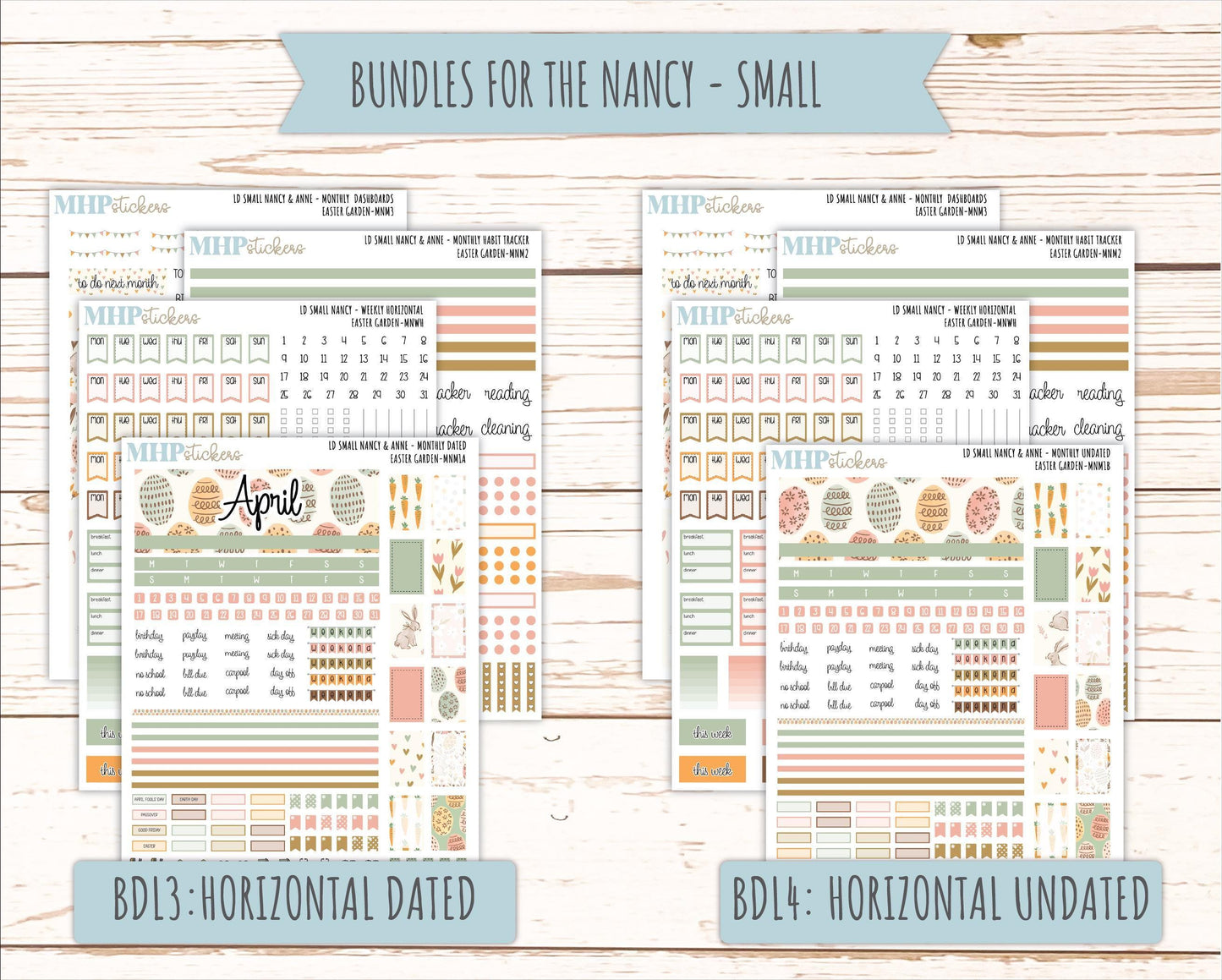 APRIL 2026 Stickers for Small Nancy & Anne Laurel Denise Planners. (Formerly Mini Planner) "Easter Garden" || MN