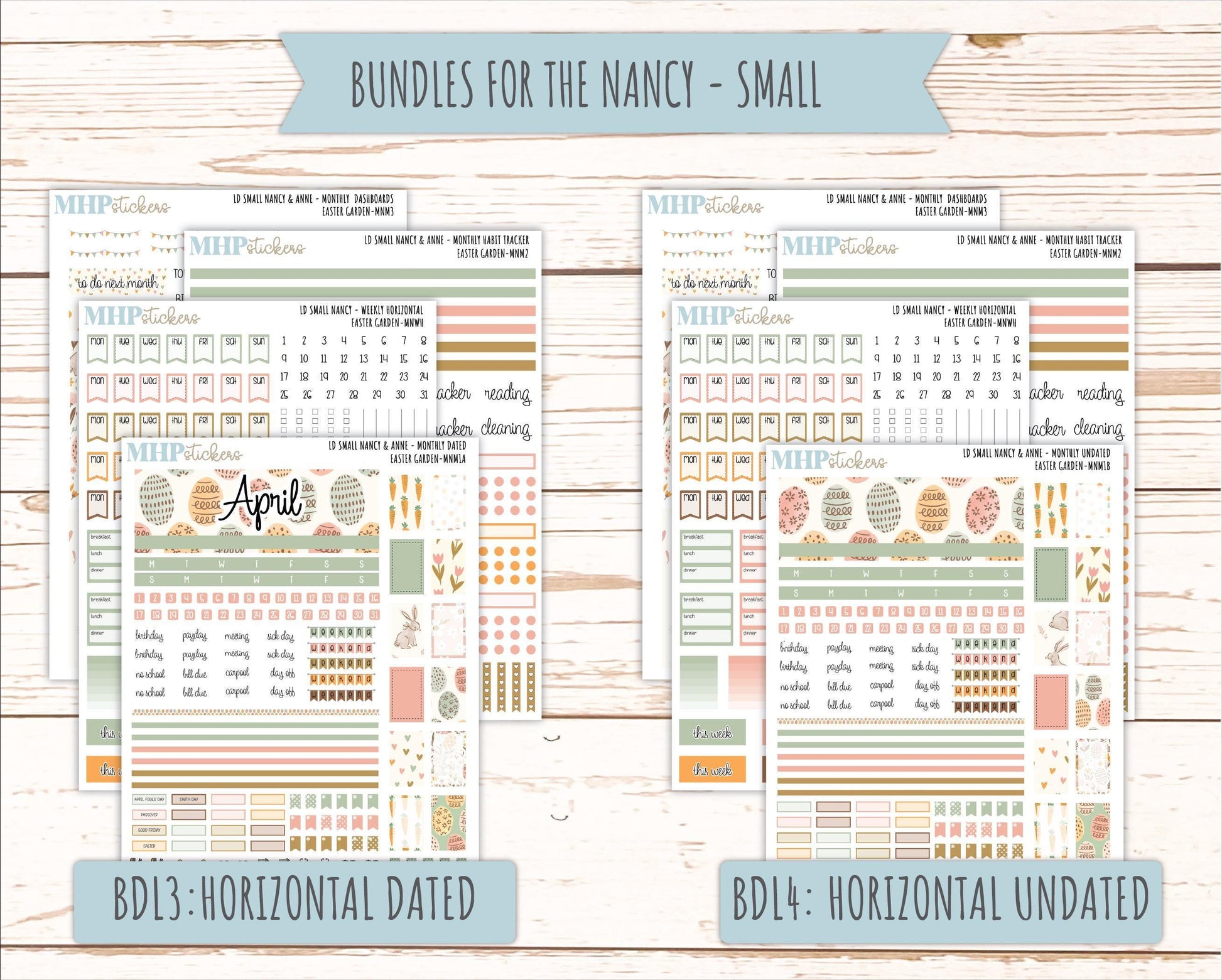 APRIL 2026 Stickers for Small Nancy & Anne Laurel Denise Planners. (Formerly Mini Planner) "Easter Garden" || MN