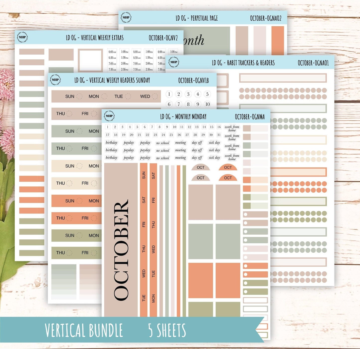 Neutral Color Stickers for Large size Horizontal & Vertical Laurel Denise Planner. (Formerly Original or Standar Size) OCTOBER || OGNOCT
