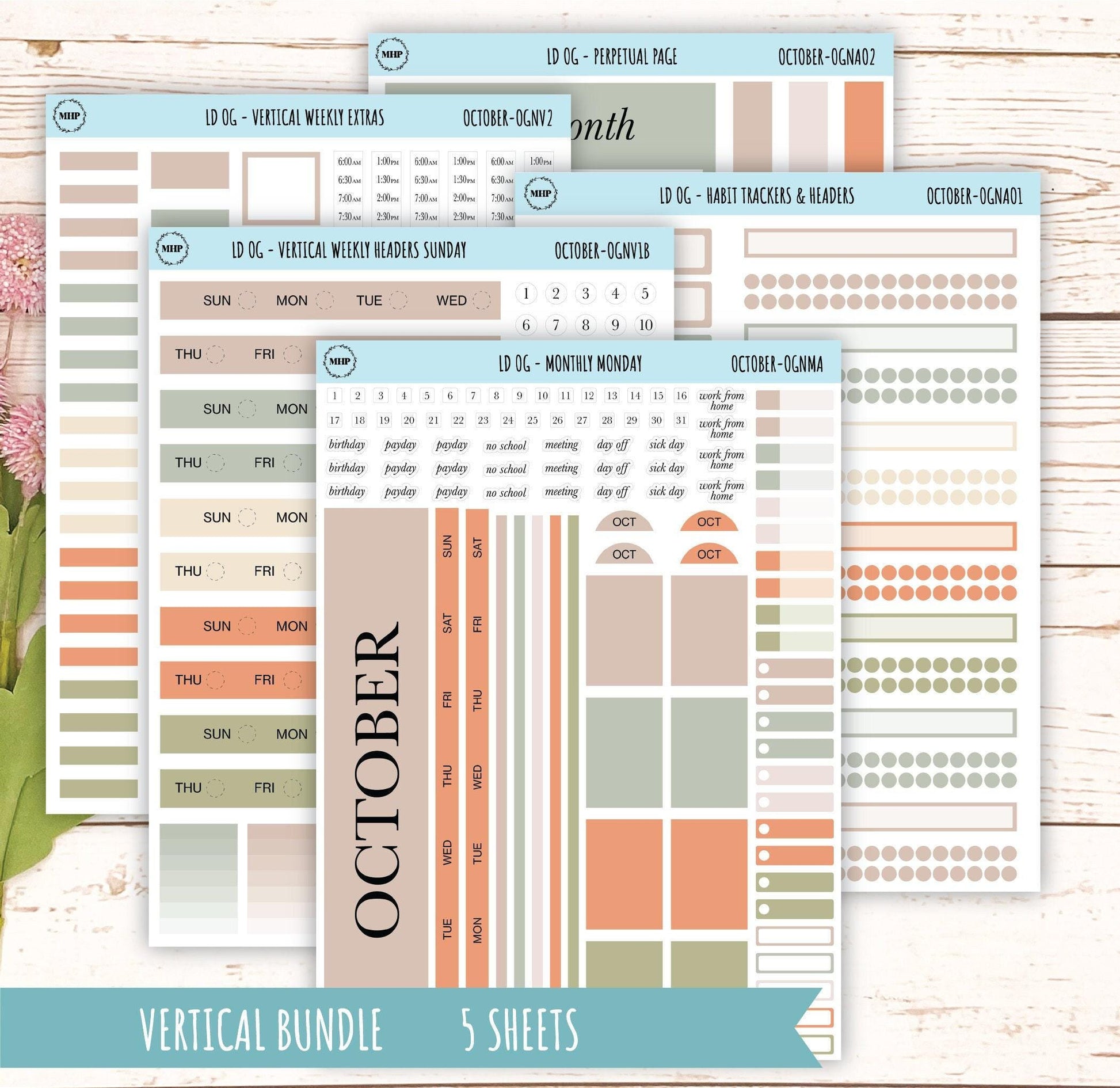 Neutral Color Stickers for Large size Horizontal & Vertical Laurel Denise Planner. (Formerly Original or Standar Size) OCTOBER || OGNOCT