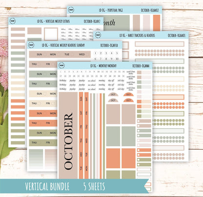 Neutral Color Stickers for Large size Horizontal & Vertical Laurel Denise Planner. (Formerly Original or Standar Size) OCTOBER || OGNOCT