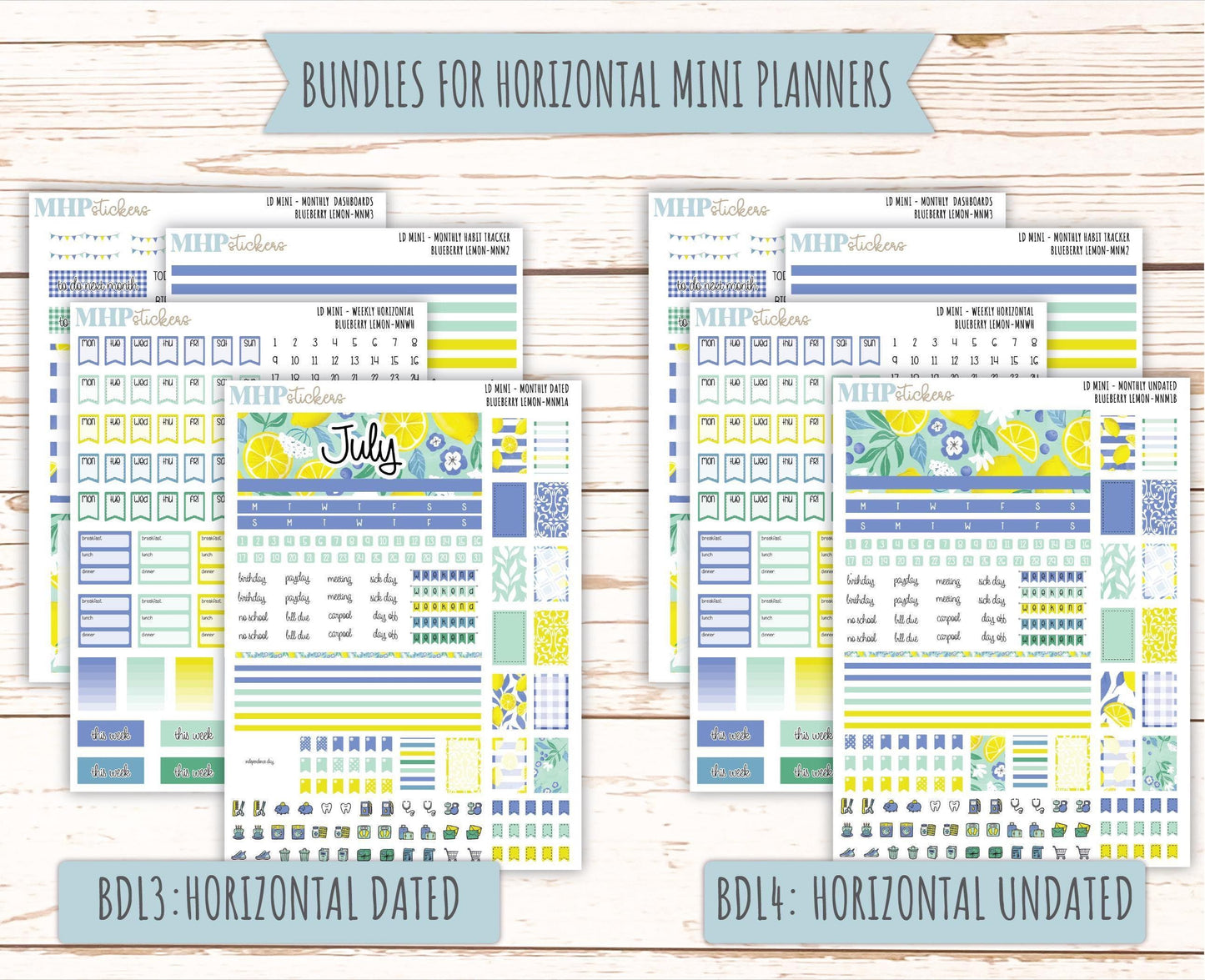 JULY 2025 Stickers for Small Horizontal & Vertical Laurel Denise Planners. (Formerly Mini Planner) "Blueberry Lemon" || MNBL