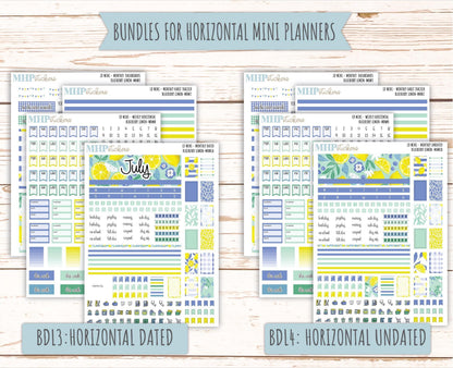 JULY 2025 Stickers for Small Horizontal & Vertical Laurel Denise Planners. (Formerly Mini Planner) "Blueberry Lemon" || MNBL