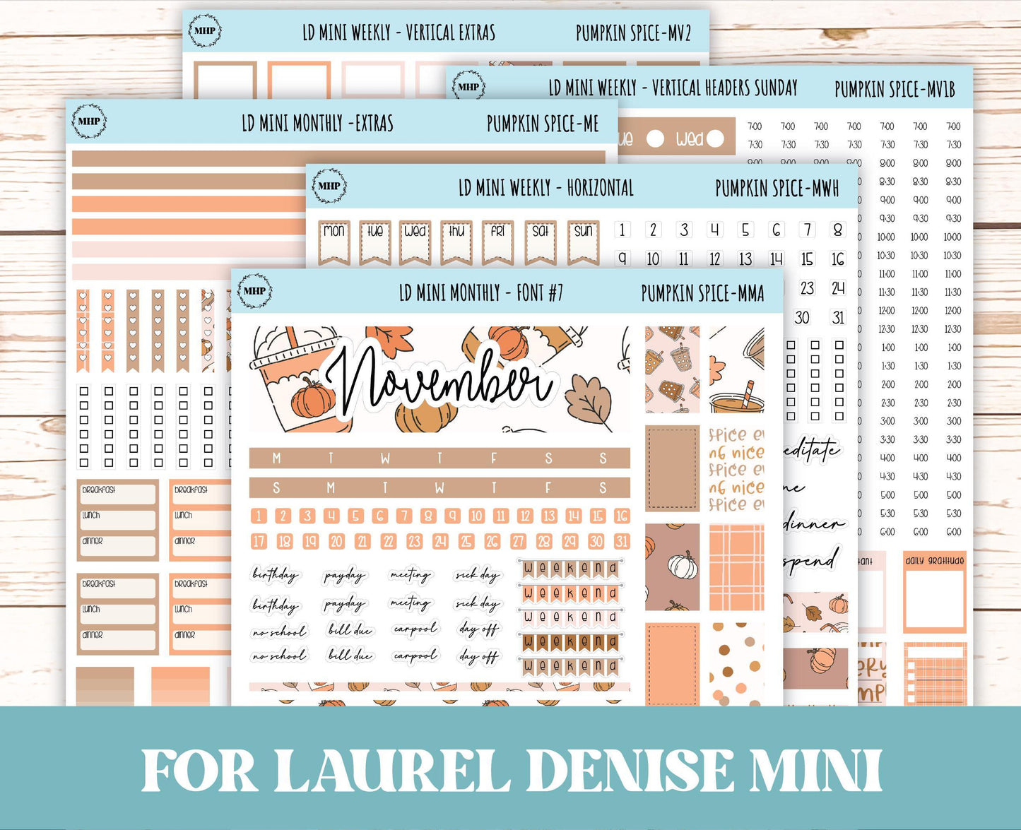 November Stickers for Small Horizontal & Vertical Laurel Denise Planners. (Formerly Mini Planner) "Pumpkin Spice" || MPS
