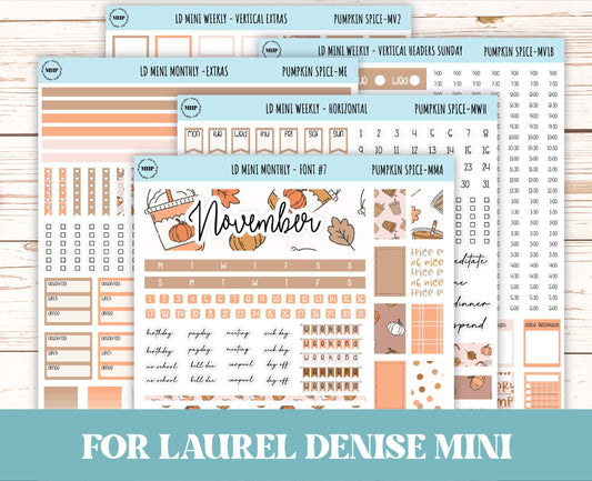 November Stickers for Small Horizontal & Vertical Laurel Denise Planners. (Formerly Mini Planner) "Pumpkin Spice" || MPS