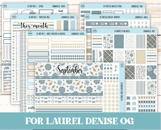 September Stickers for Large size Horizontal & Vertical Laurel Denise Planner. (Formerly Original or Standar Size) "Farmhouse" || OGFH
