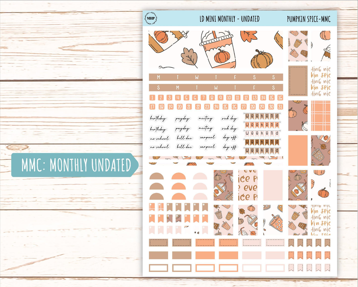 November Stickers for Small Horizontal & Vertical Laurel Denise Planners. (Formerly Mini Planner) "Pumpkin Spice" || MPS