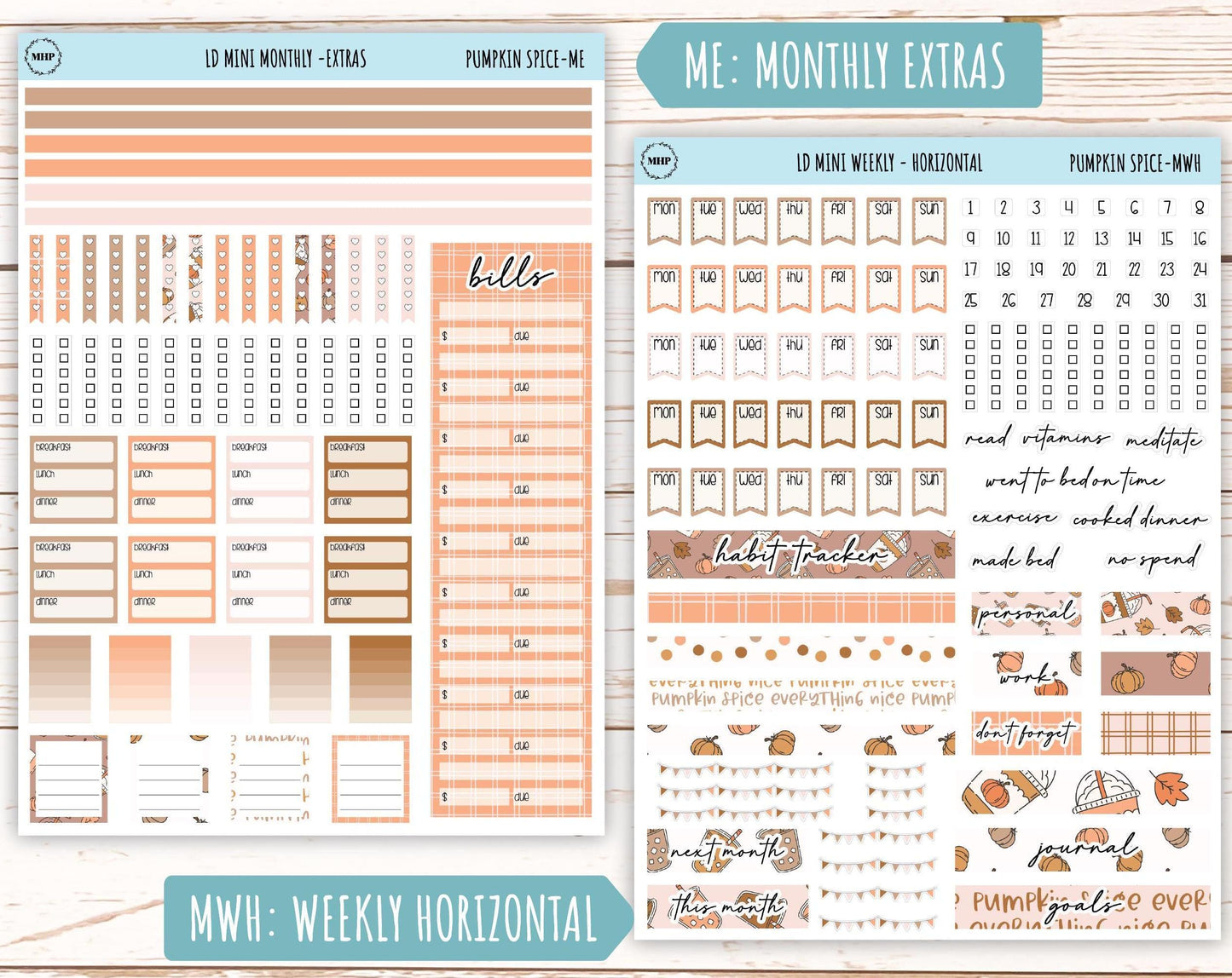 November Stickers for Small Horizontal & Vertical Laurel Denise Planners. (Formerly Mini Planner) "Pumpkin Spice" || MPS