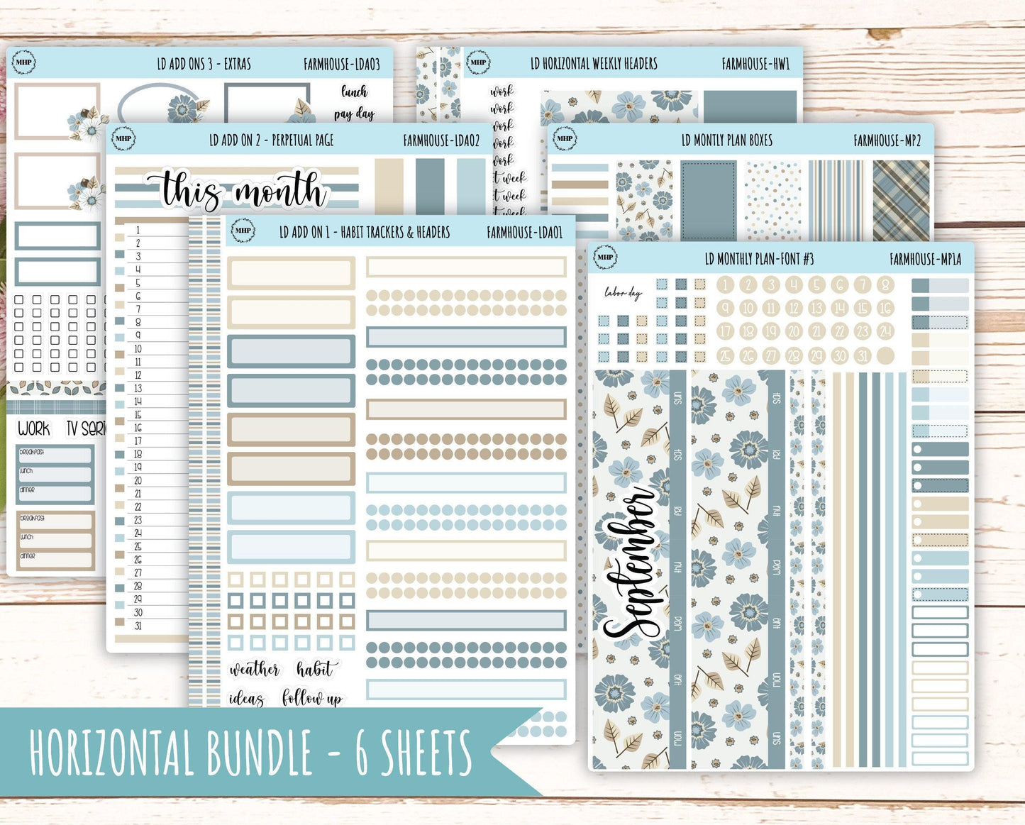 September Stickers for Large size Horizontal & Vertical Laurel Denise Planner. (Formerly Original or Standar Size) "Farmhouse" || OGFH