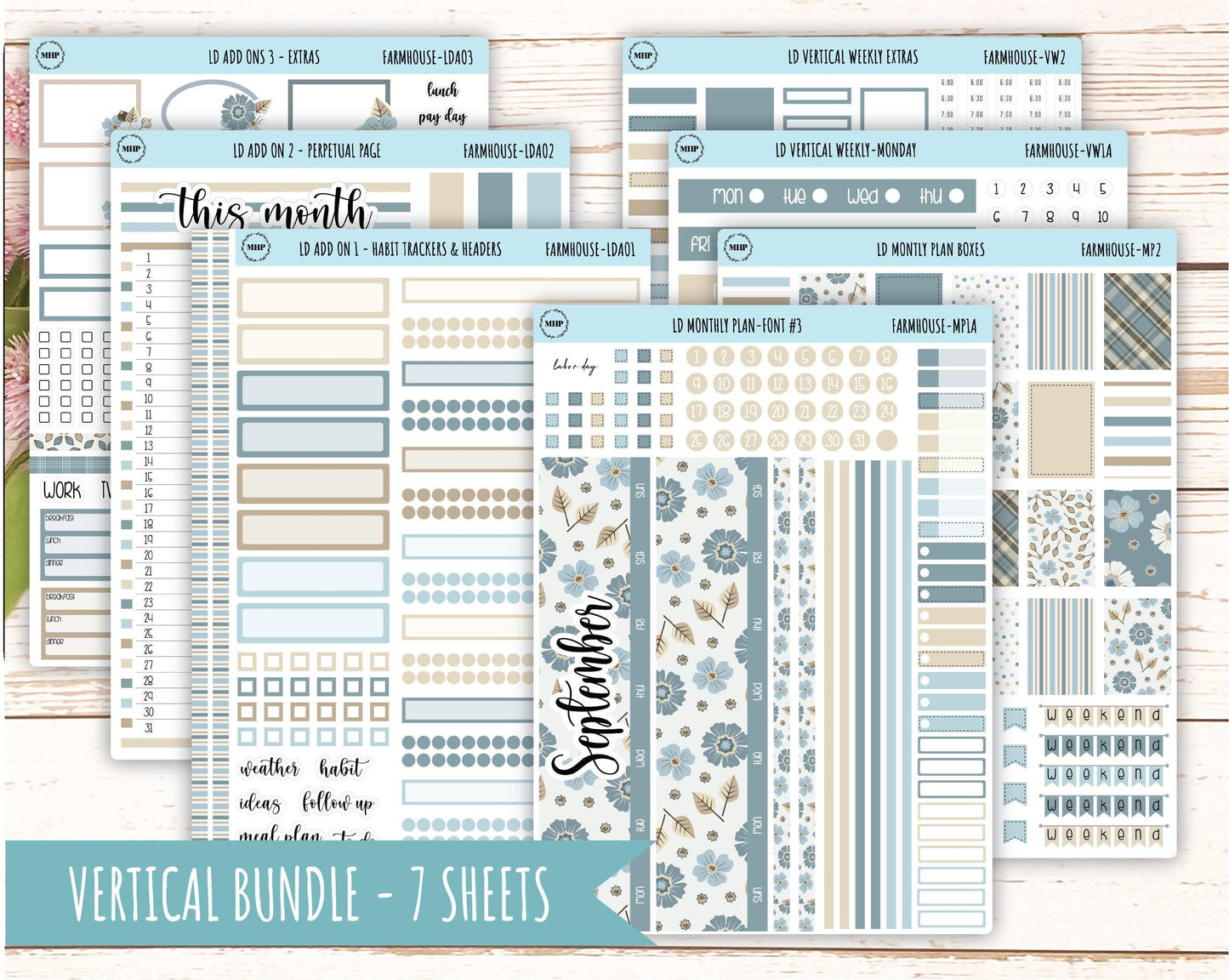September Stickers for Large size Horizontal & Vertical Laurel Denise Planner. (Formerly Original or Standar Size) "Farmhouse" || OGFH