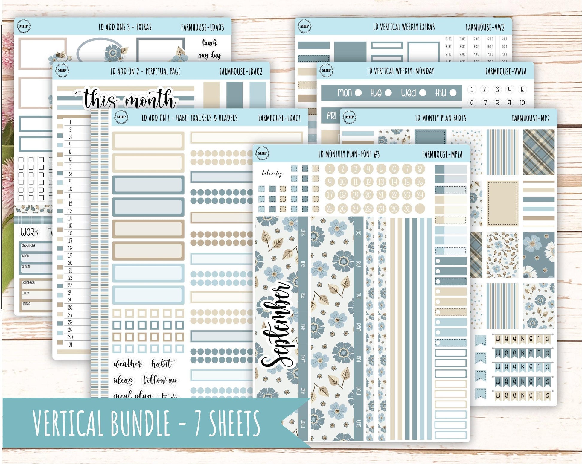 September Stickers for Large size Horizontal & Vertical Laurel Denise Planner. (Formerly Original or Standar Size) "Farmhouse" || OGFH
