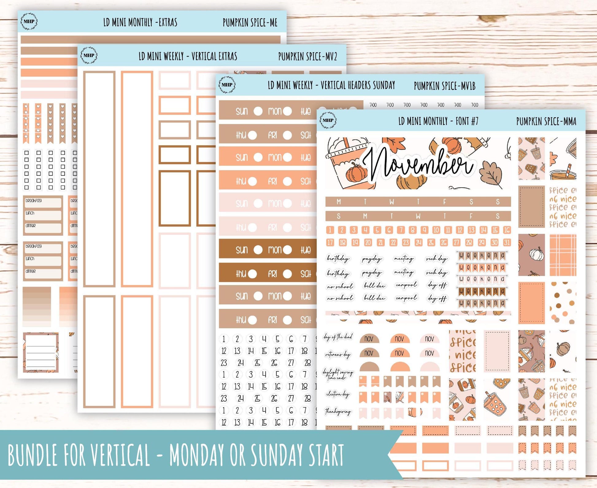 November Stickers for Small Horizontal & Vertical Laurel Denise Planners. (Formerly Mini Planner) "Pumpkin Spice" || MPS