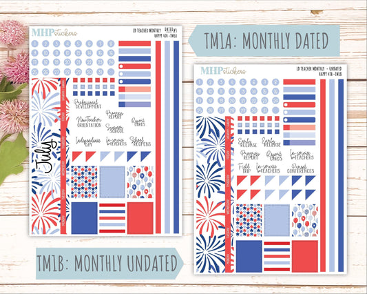 JULY Stickers for The Valerie Laurel Denise Planner (Formerly Teacher Planner) "Happy 4th" || TH4