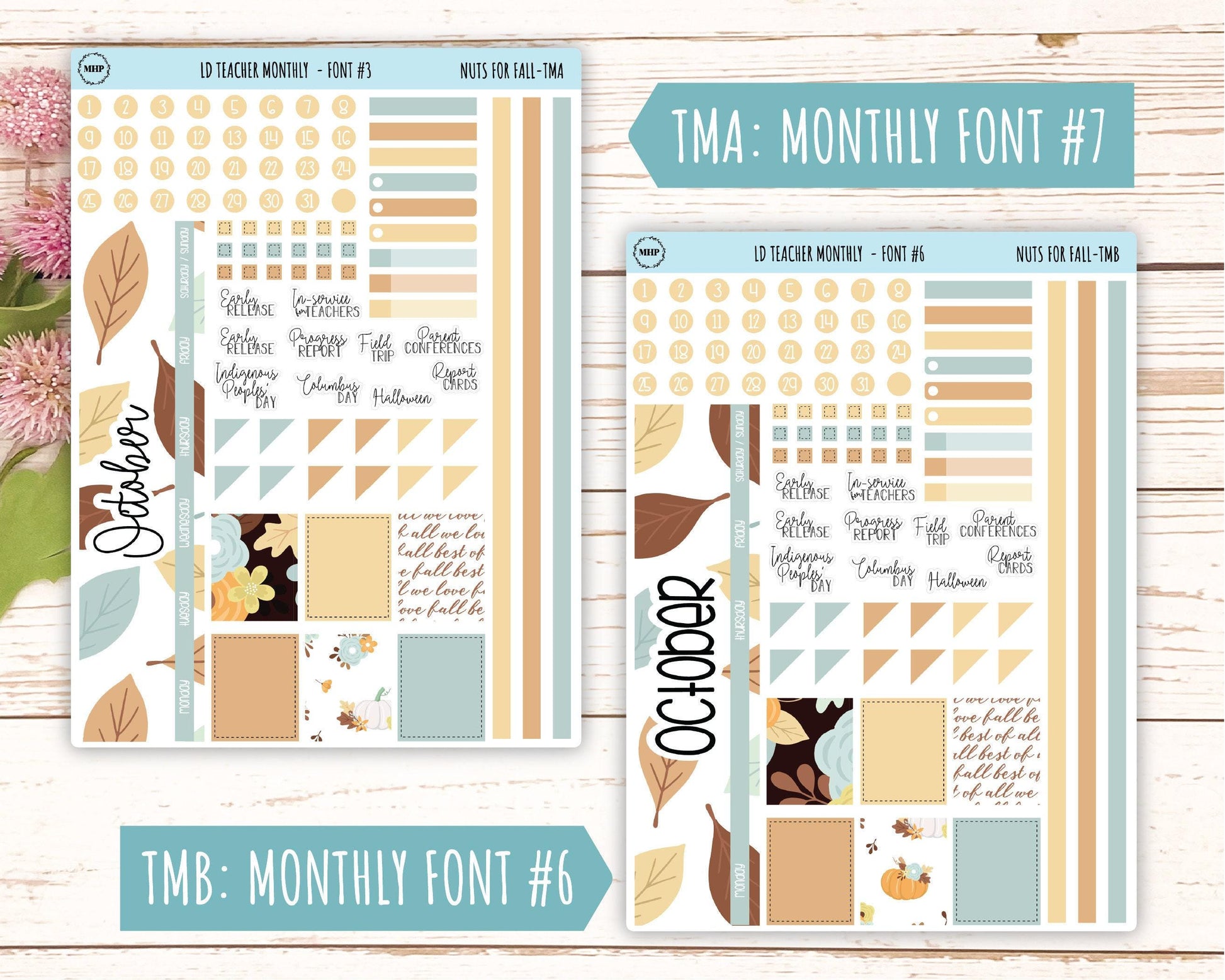 OCTOBER Stickers for The Valerie Laurel Denise Planner (Formerly Teacher Planner) "Nuts for Fall" || TNF