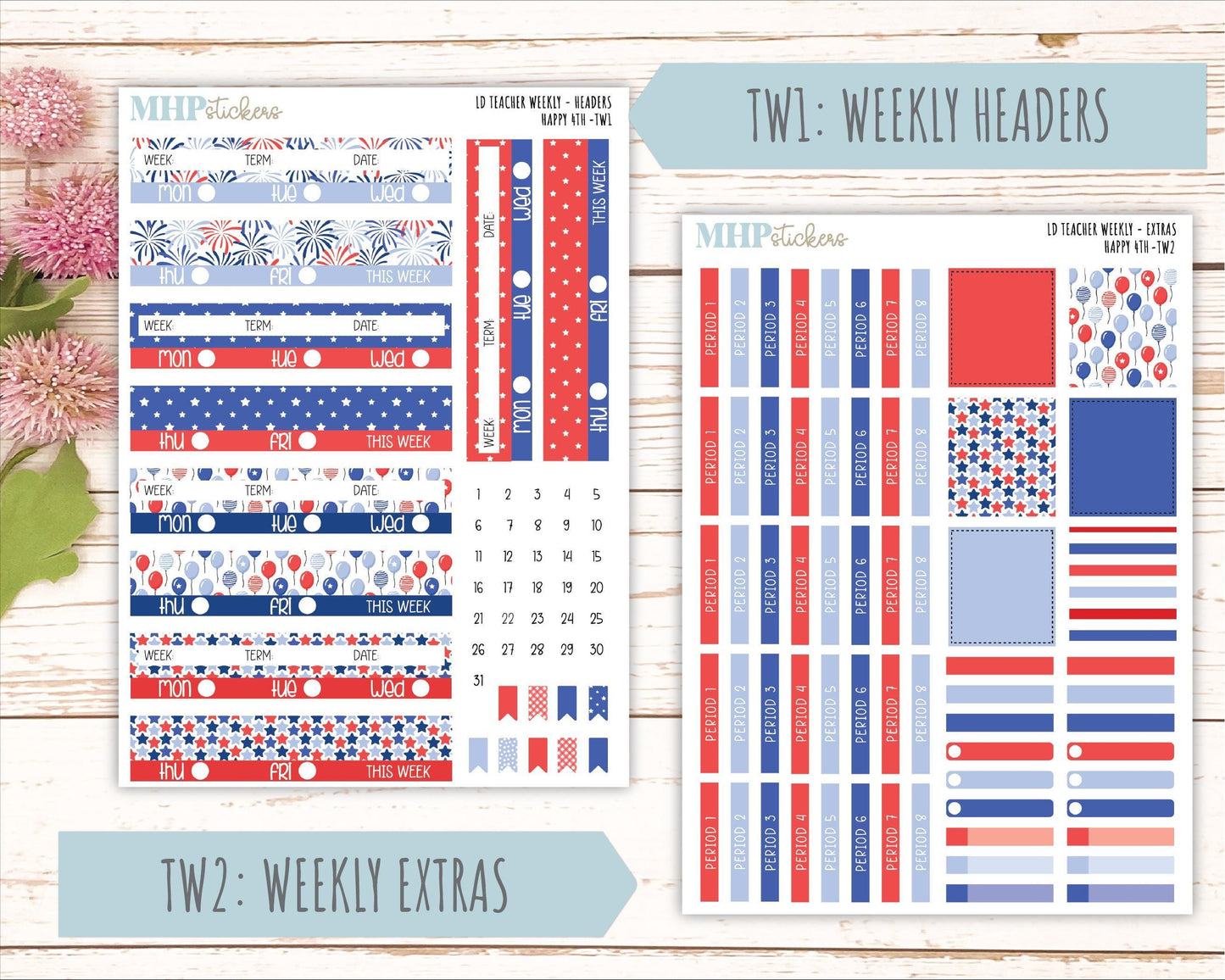 JULY Stickers for The Valerie Laurel Denise Planner (Formerly Teacher Planner) "Happy 4th" || TH4
