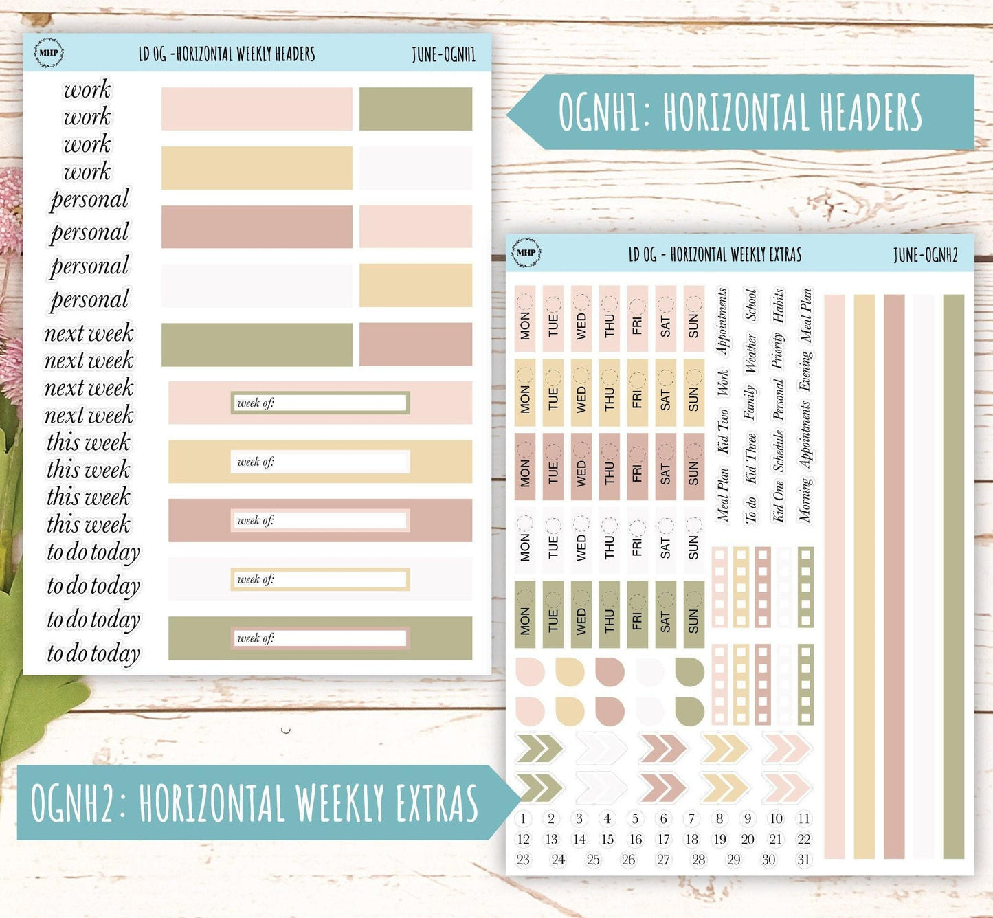 Neutral Color Stickers for Large size Horizontal & Vertical Laurel Denise Planner. (Formerly Original or Standar Size) JUNE || OGNJUN