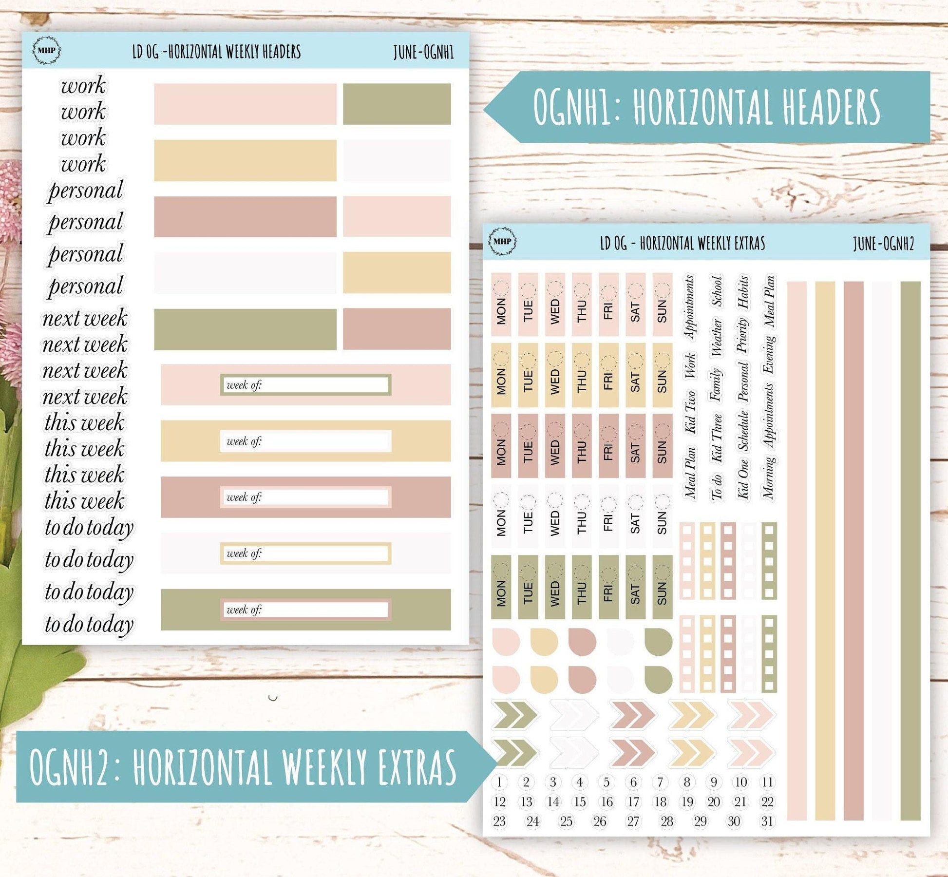 Neutral Color Stickers for Large size Horizontal & Vertical Laurel Denise Planner. (Formerly Original or Standar Size) JUNE || OGNJUN