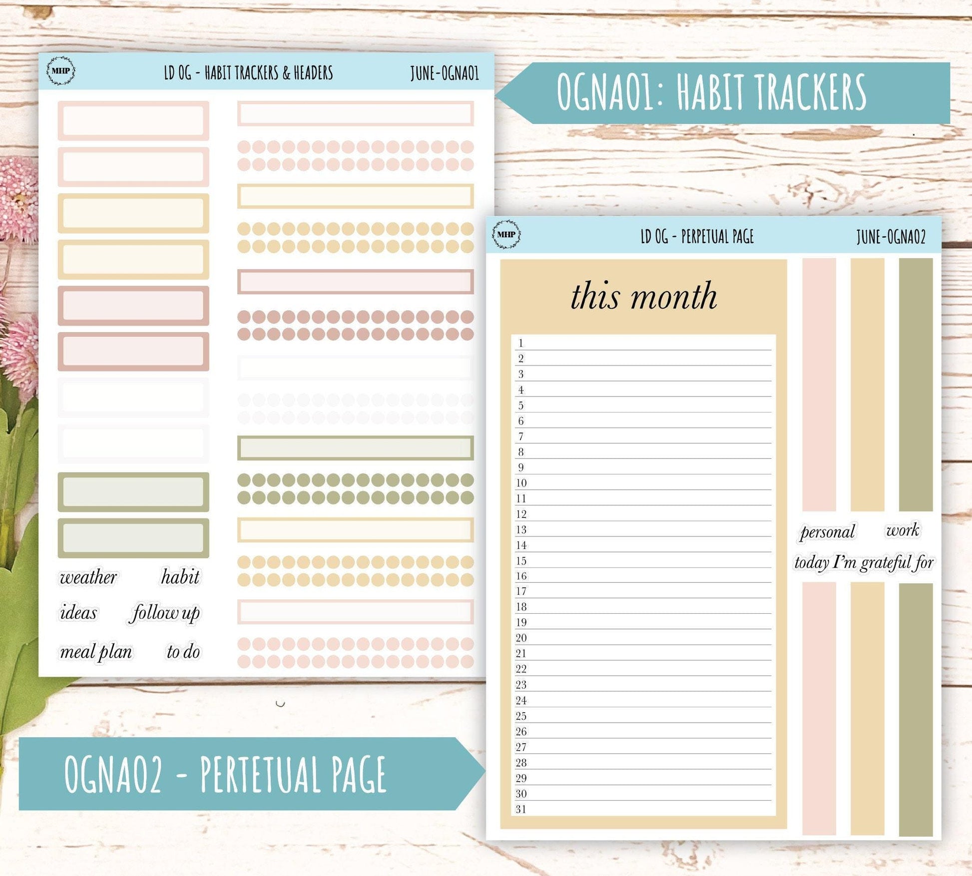 Neutral Color Stickers for Large size Horizontal & Vertical Laurel Denise Planner. (Formerly Original or Standar Size) JUNE || OGNJUN