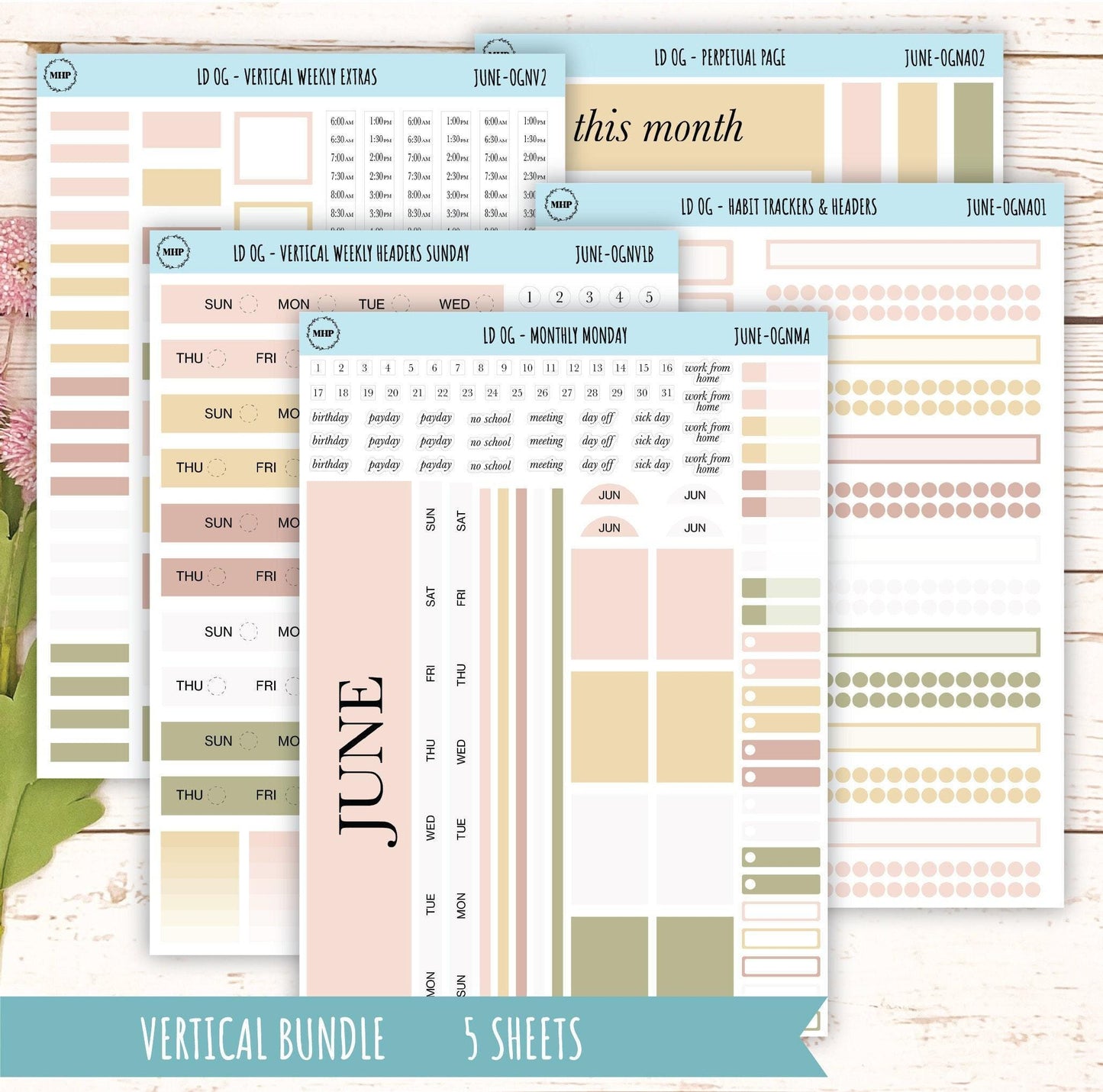 Neutral Color Stickers for Large size Horizontal & Vertical Laurel Denise Planner. (Formerly Original or Standar Size) JUNE || OGNJUN