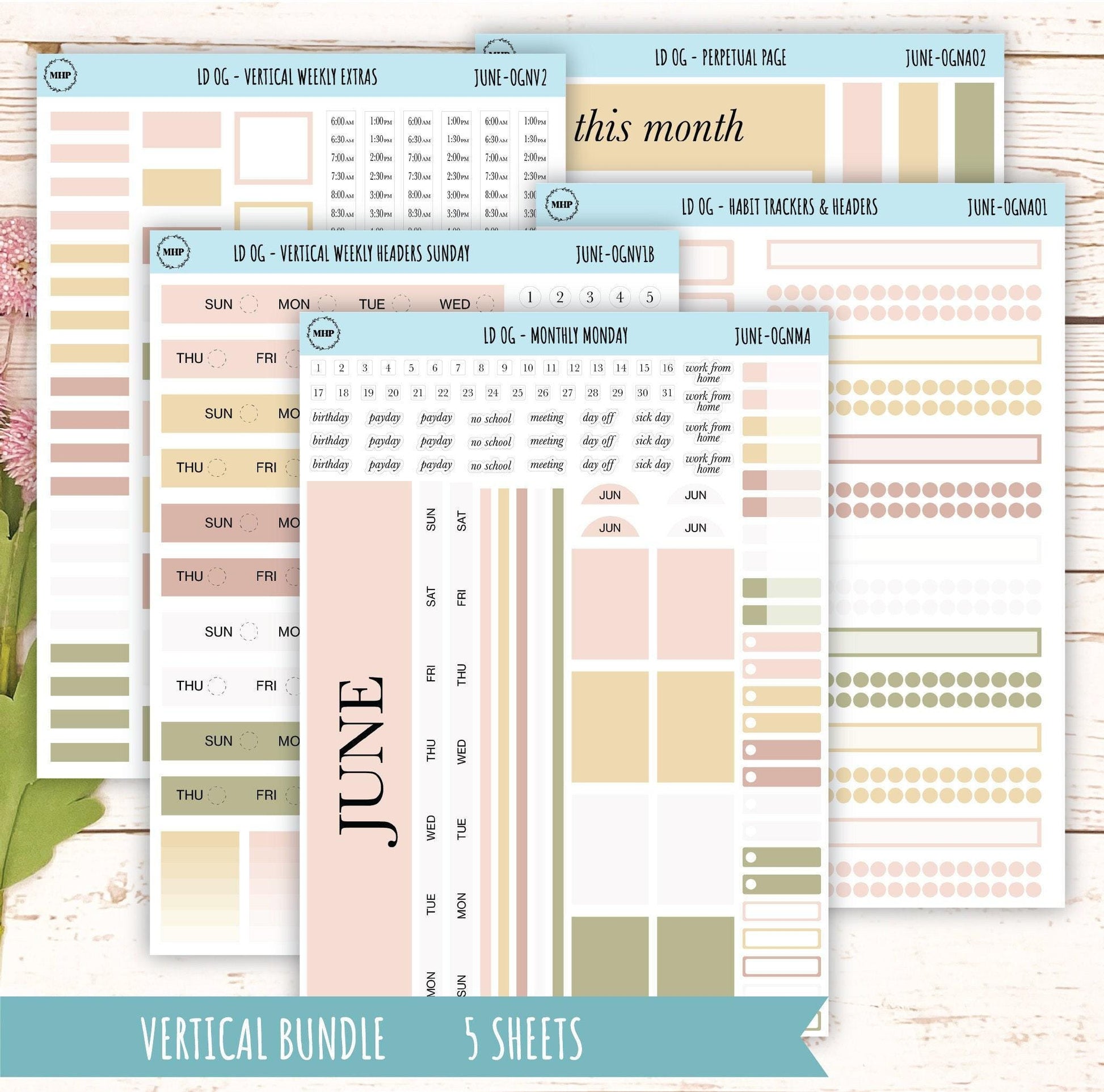 Neutral Color Stickers for Large size Horizontal & Vertical Laurel Denise Planner. (Formerly Original or Standar Size) JUNE || OGNJUN